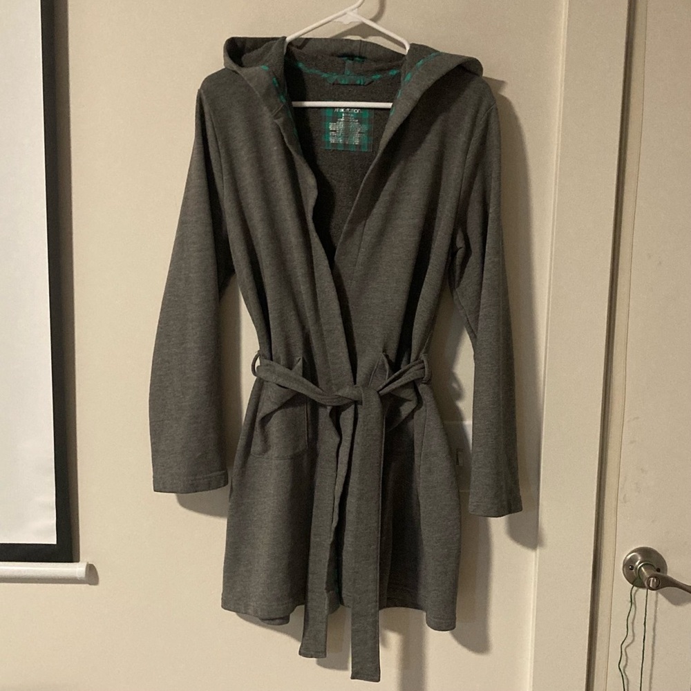 Gray Robe w/ Teal Plaid Details